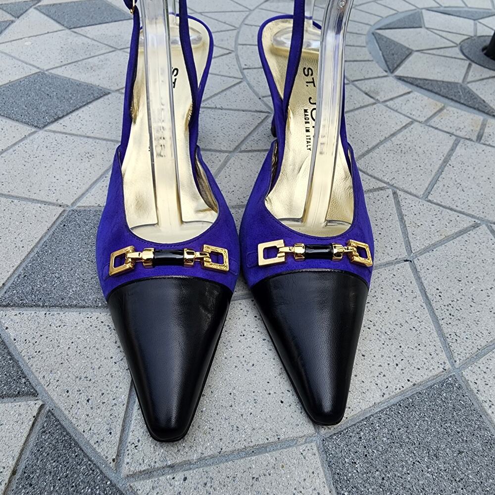St. John Two Tone Suede Leather Buckle Ankle Strap Heels 7 - Picture 4 of 9